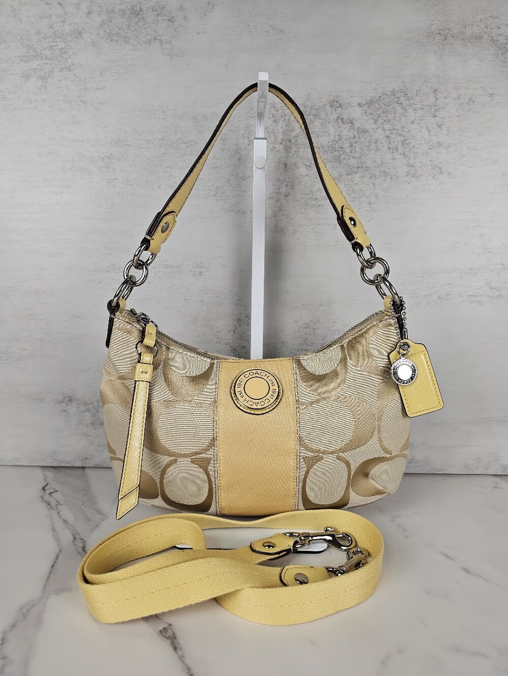 Coach Yellow Signature Stripe Hobo Bag